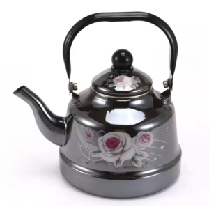 1L,1.5L,2.0L,2.5L Size Bell shape teapot Mirror glaze white color with decal enamel black colour pot kettle