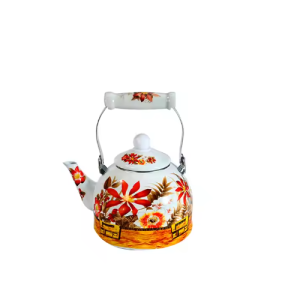 High quality kettle with colorful maple leaf design porcelain enameled tea kettle with enamel handle