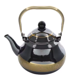 2.5L black Mirror polished gold pot enamel kettle with stainless steel handle