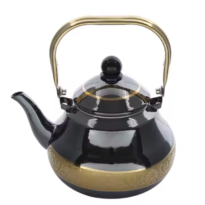 2.5L black Mirror polished gold pot enamel kettle with stainless steel handle